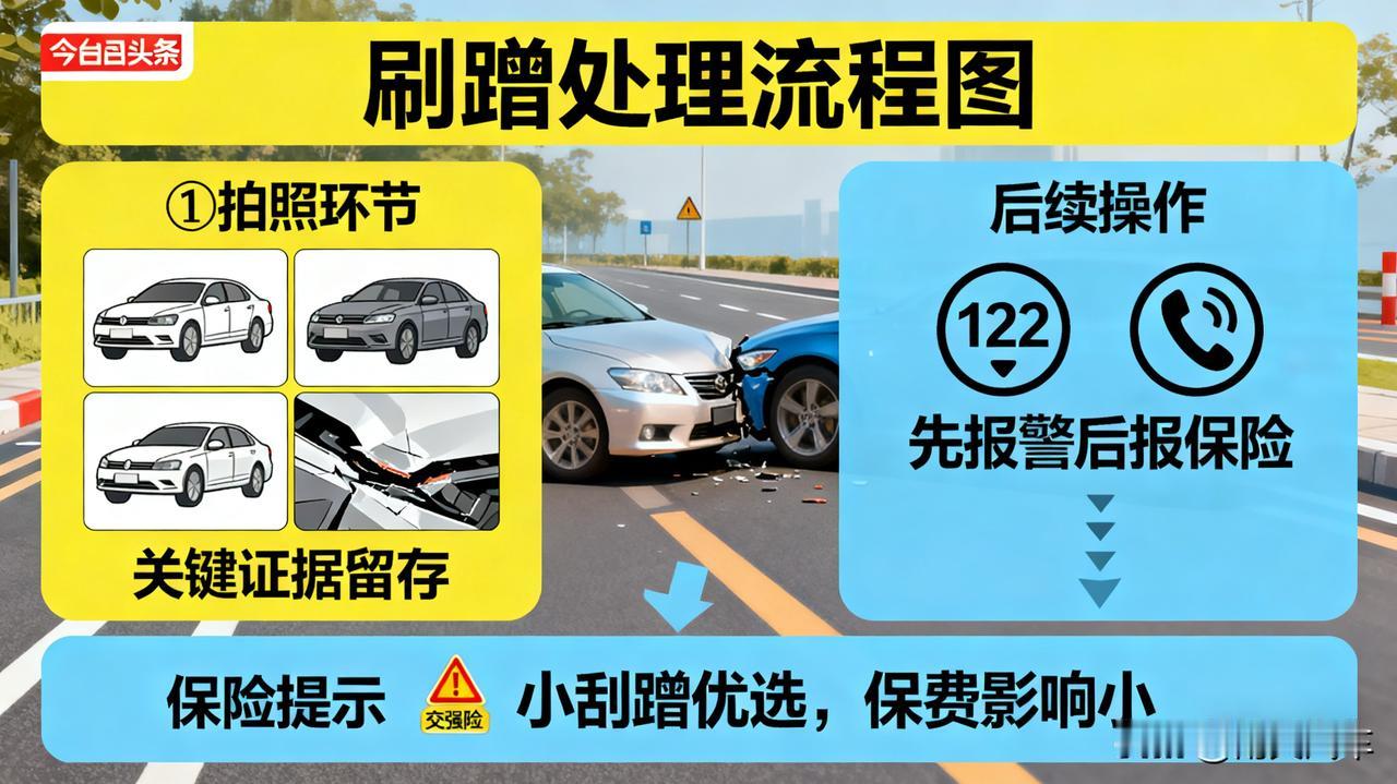 车蹭了，先做这件事

别急着吵架或私了！先拍照，前后左右+碰撞细节，再打122和