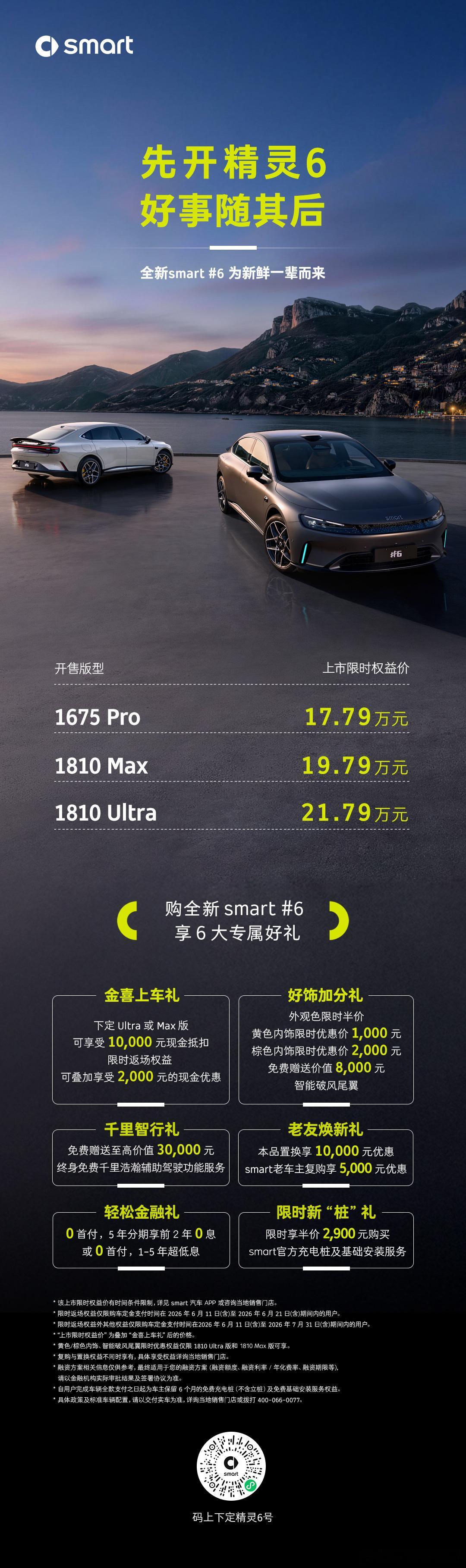先开精灵6，好事随其后全新smart精灵6号 惊喜上市限时权益价17.79万元起