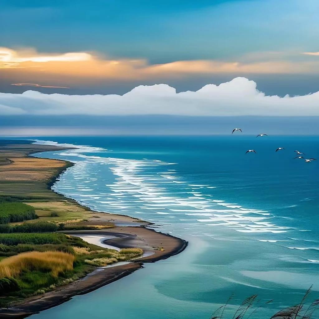 上联：江奔万里，白浪翻涌乱石间，
下联：海阔无垠，碧水前浪推后浪。