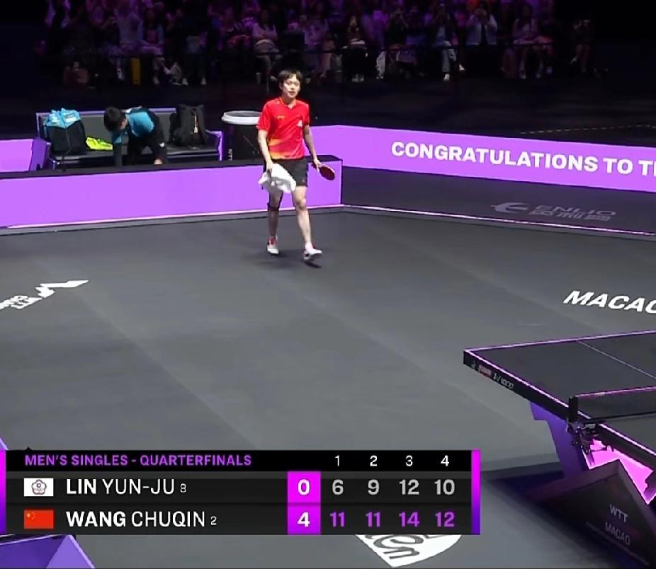王楚钦4-0速胜林昀儒晋级四强，全程高能超带劲！
 
就在刚刚，WTT澳门冠军赛