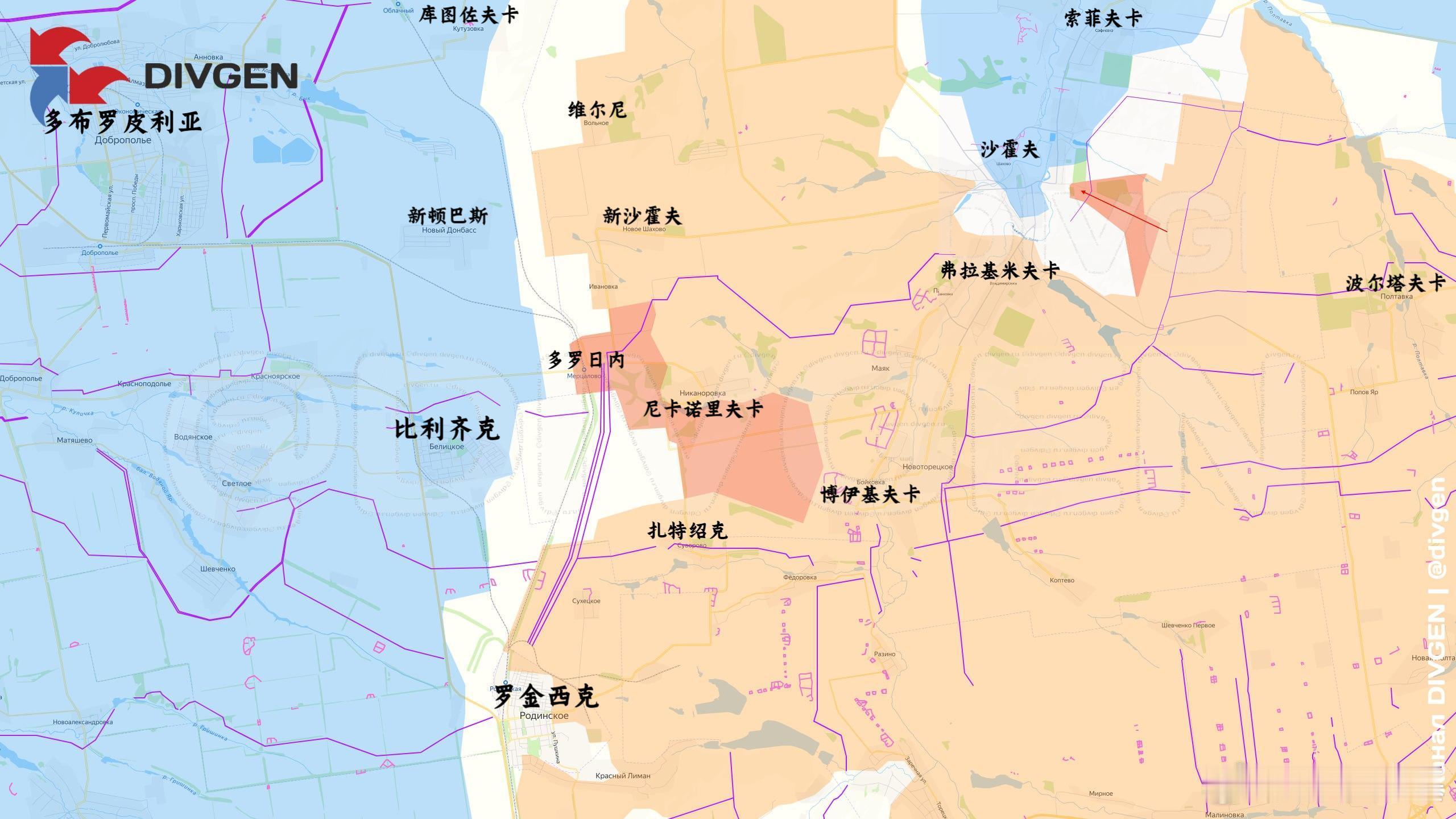 俄军继续向沙霍夫推进来源：DIVGEN 🚩 Карта СВО、Kalibra
