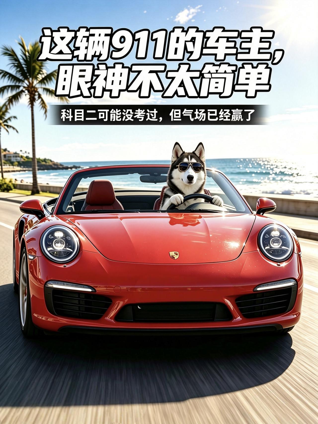 AI这波操作我服了！图2那个二哈气质拿捏得死死的，开保时捷都透着股“不太聪明”的