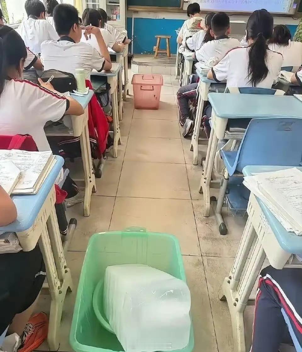 这么热的天就放个冰块，学校咋想的？钱都到校长口袋里了吧 