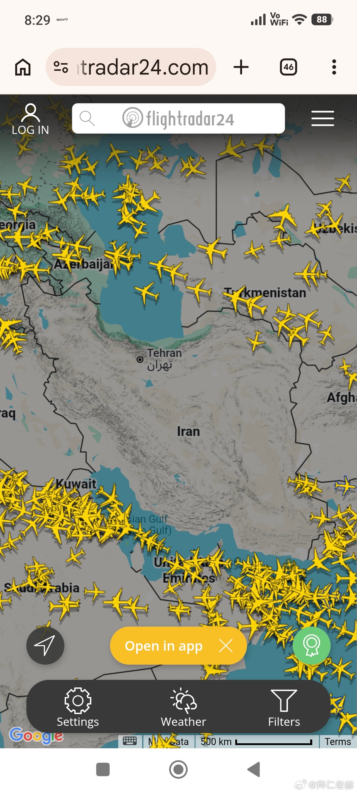 伊朗领空清零了！以色列宣布袭击伊朗 伊朗以色列之间几乎没有飞机了，目前欧洲亚洲之