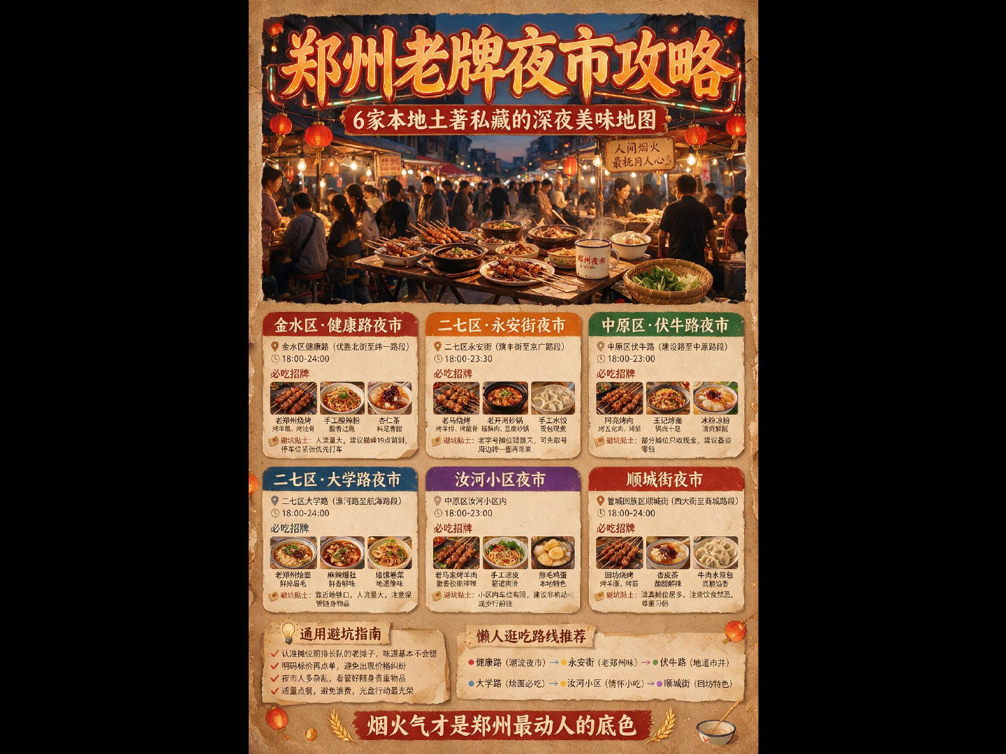 【郑州6大老牌烟火夜市，平价好吃不坑人】近日，河南郑州，博主大豫Live整理：郑