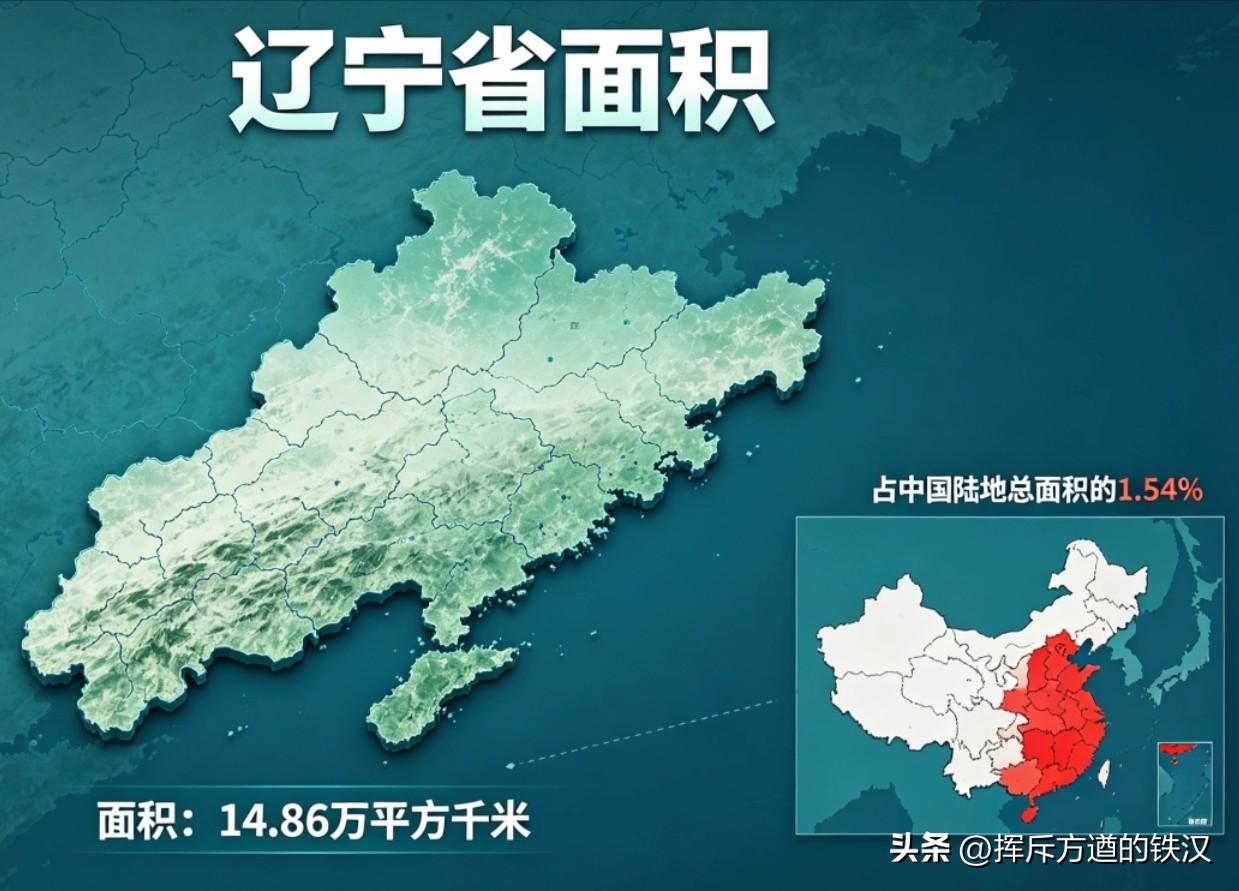 辽宁省的面积之谜
辽宁省面积的官方数据
 陆地总面积约14.86万平方公里，这一
