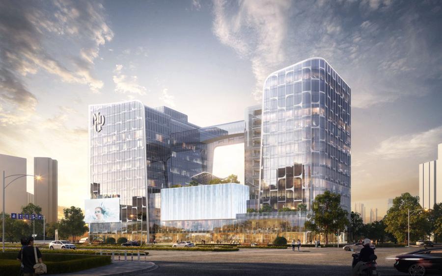 国货高端美妆标杆毛戈平，在杭州建了专属总部大厦，是望江新城新晋网红地标。大楼坐落