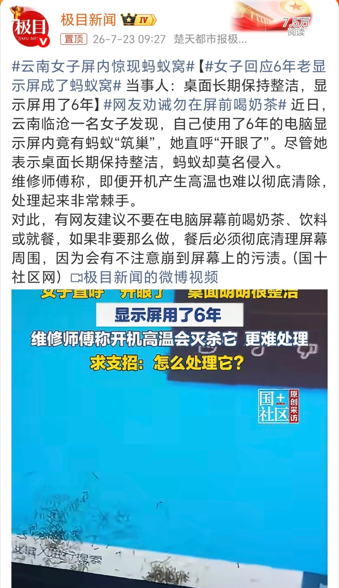 云南女子屏内惊现蚂蚁窝太神器了这个是啥子力量？ 