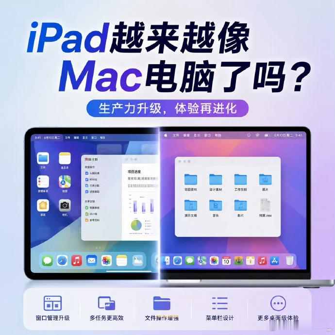 iPad越来越像Mac电脑了吗 虽然iPad这波菜单栏、多任务窗口、文件管理全都