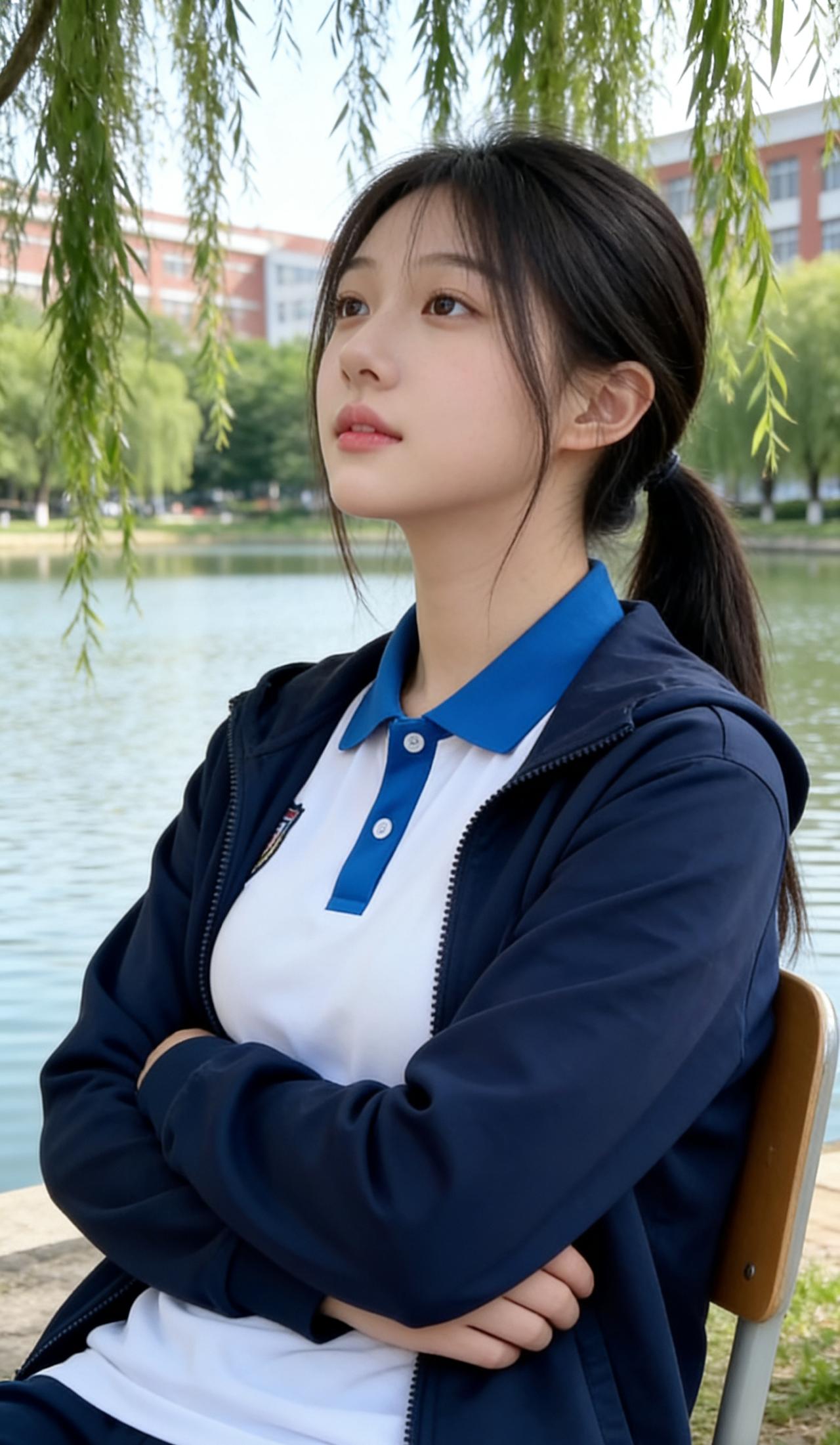 风把柳丝梳成软的绿帘
你坐在水边
像半开的莲

校服藏住了季节
藏不住眼里
那片