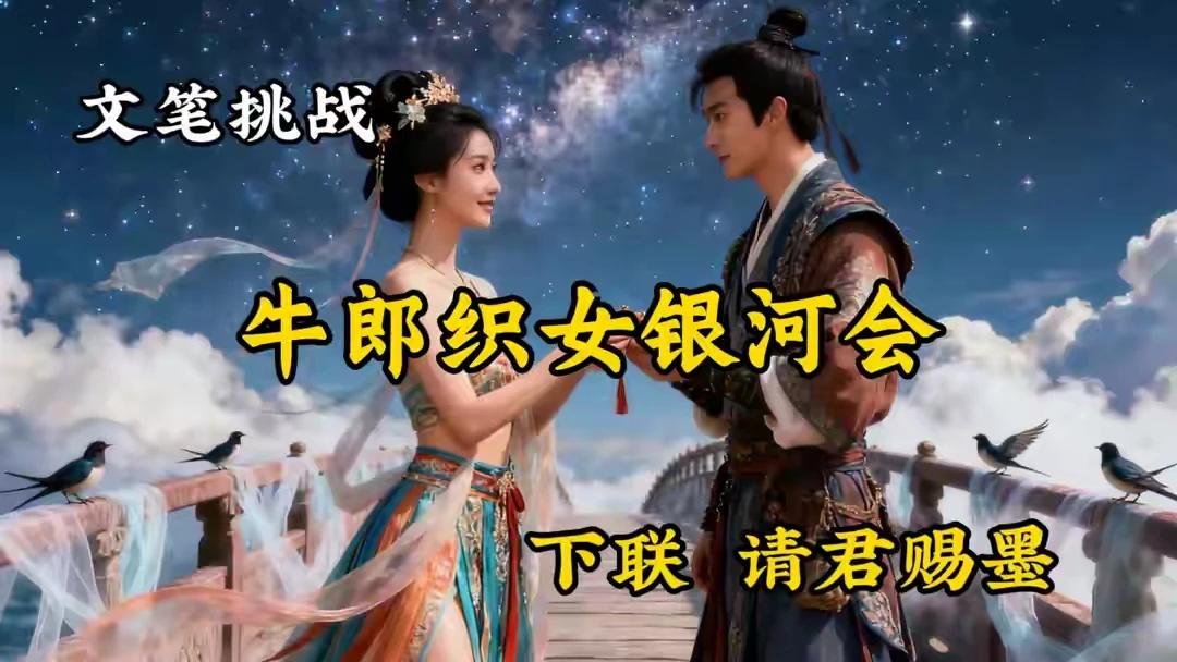 文笔挑战：
上联：牛郎织女银河会 
下联：喜鹊搭桥有缘人。