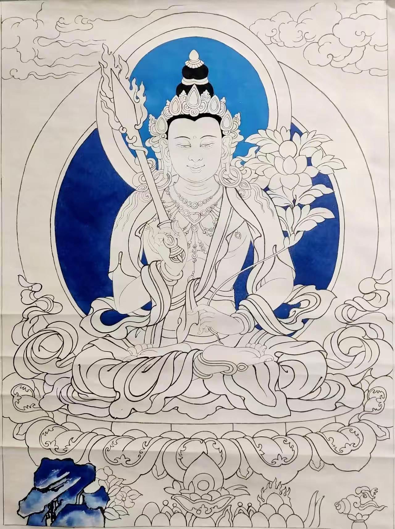 为姜昆先生恭绘虚空藏宝像。朋友们看这大鼻子像姜昆先生吗😆昨天会面，王元原创工笔
