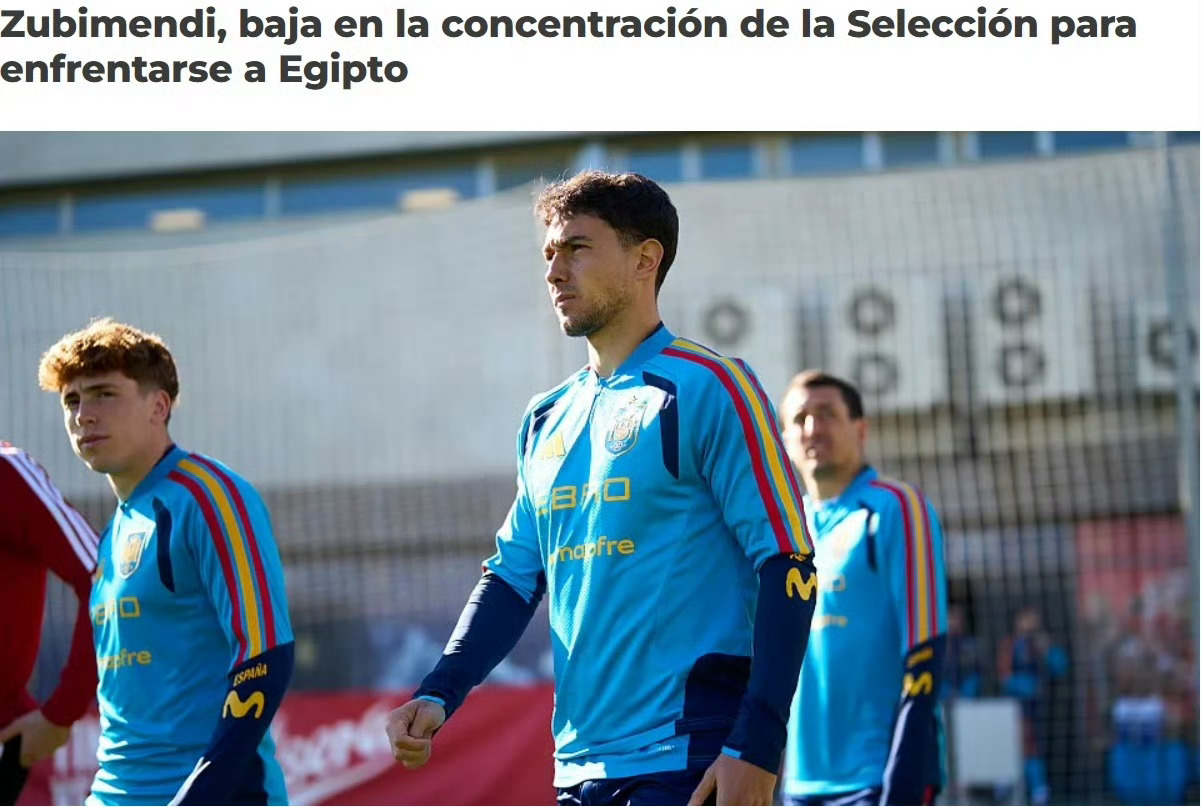 #苏比门迪退出本期国家队# 西班牙国家队官方宣布，中场球员苏比门迪右膝不适，退出