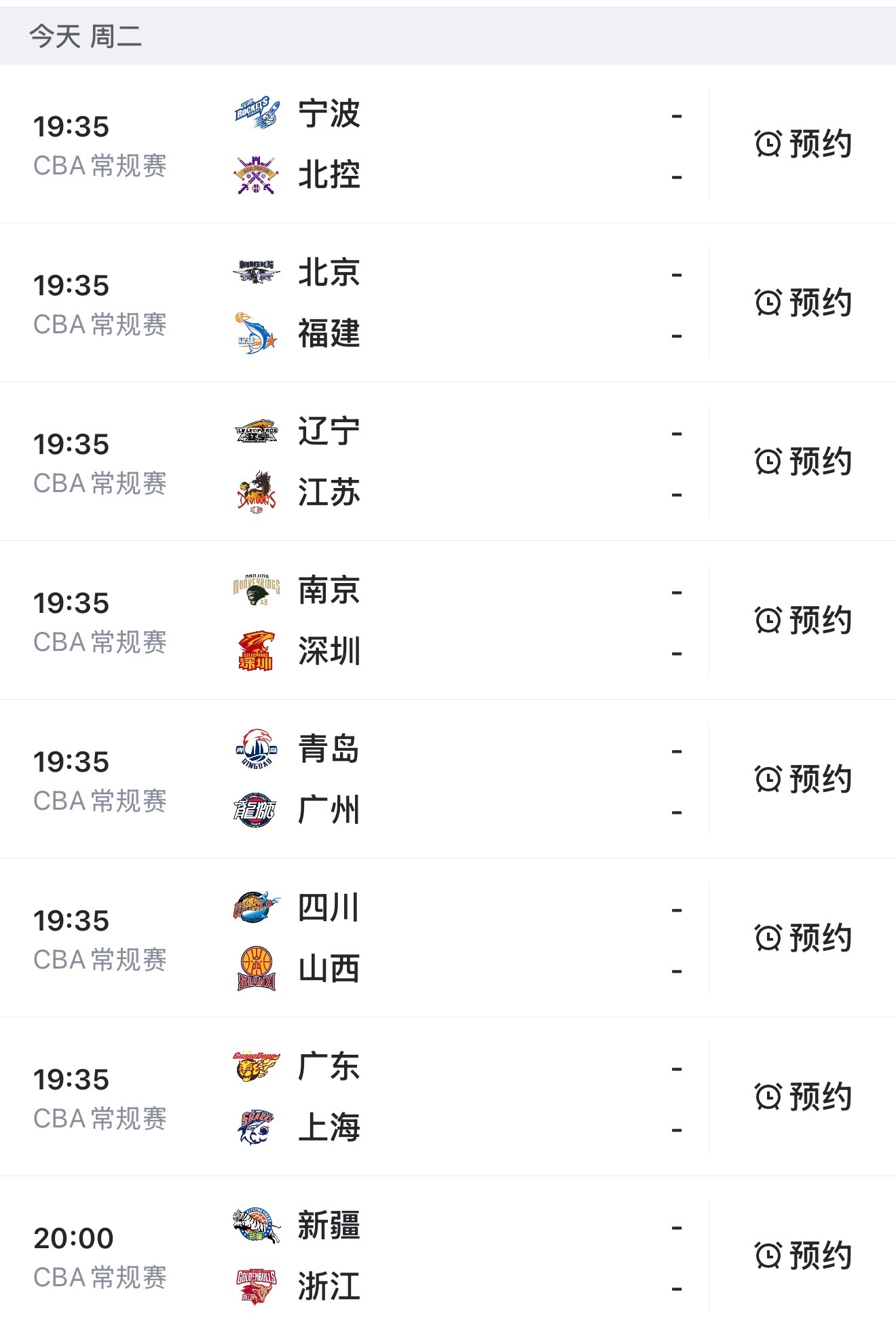 第一阶段收官日，今天八场比赛。cba