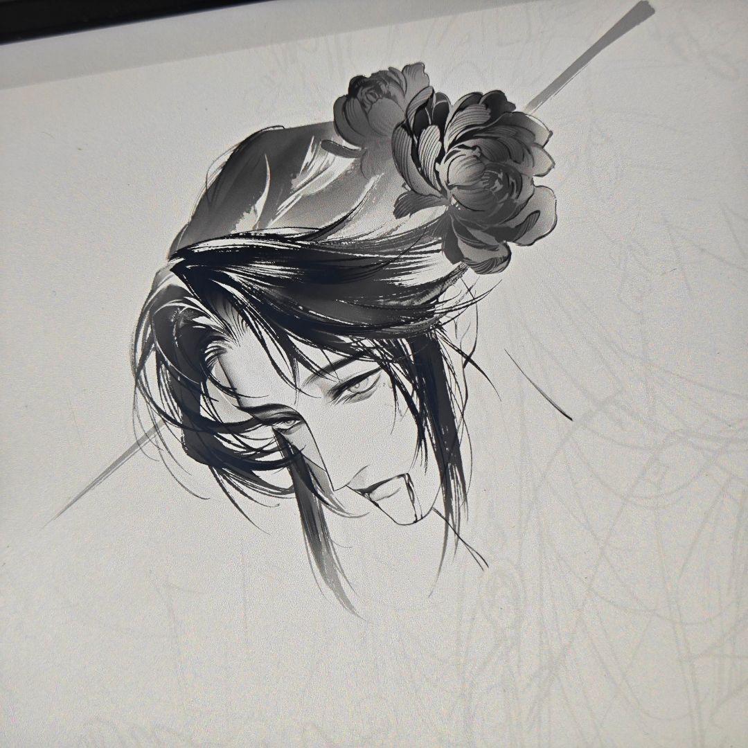 鬓上簪花。