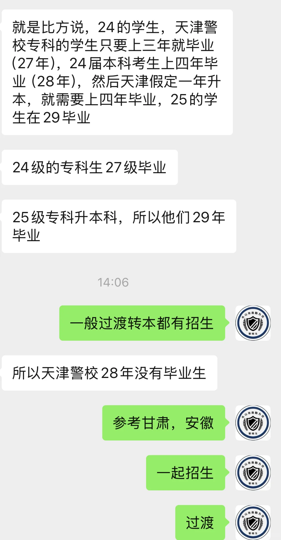 有位网友问：天津警校如果专升本成功，会不会