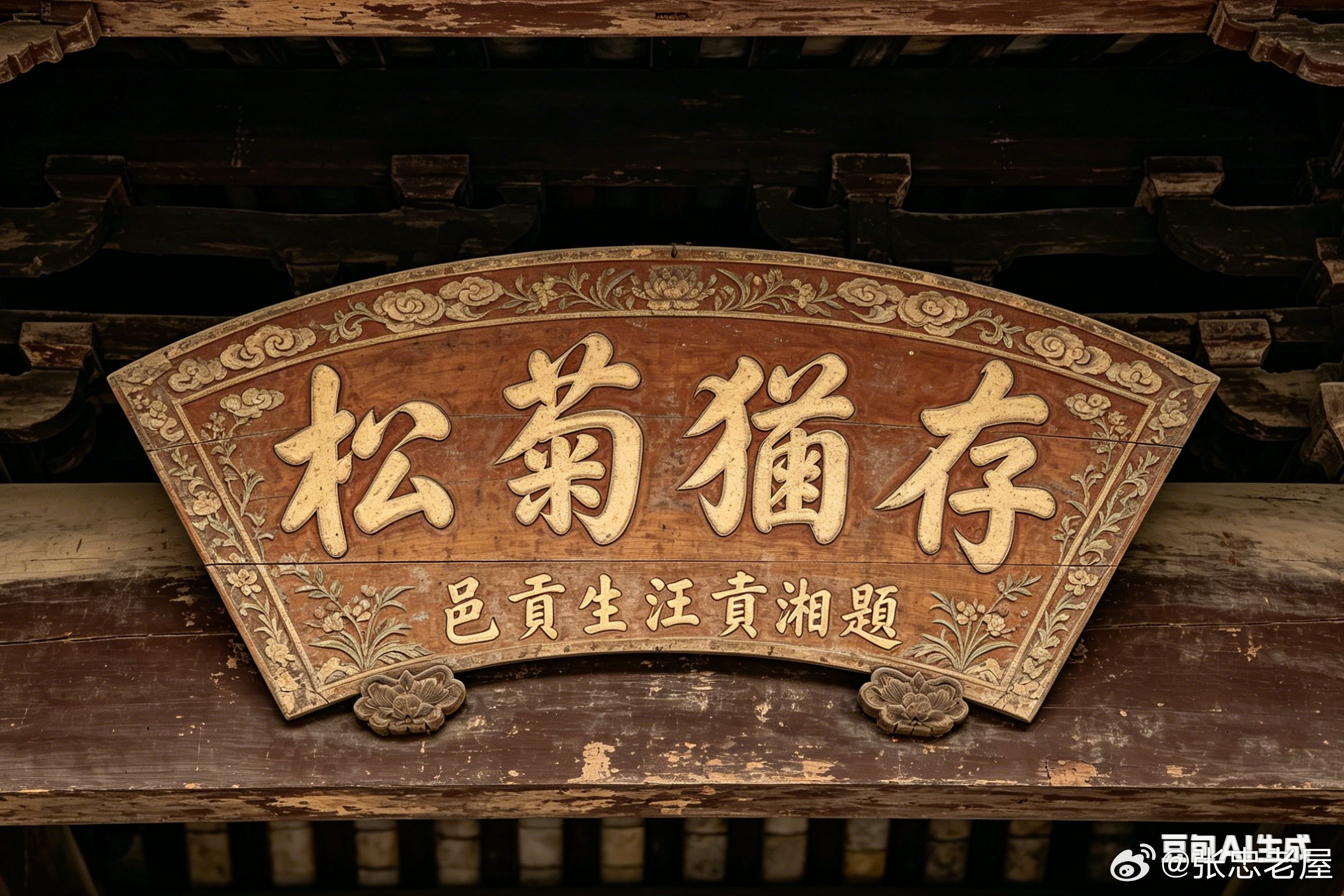 东流县清末陶公祠门楣匾额“松菊猶存”——邑貢生汪貢湘題；时间界定：清末◎老屋张忠