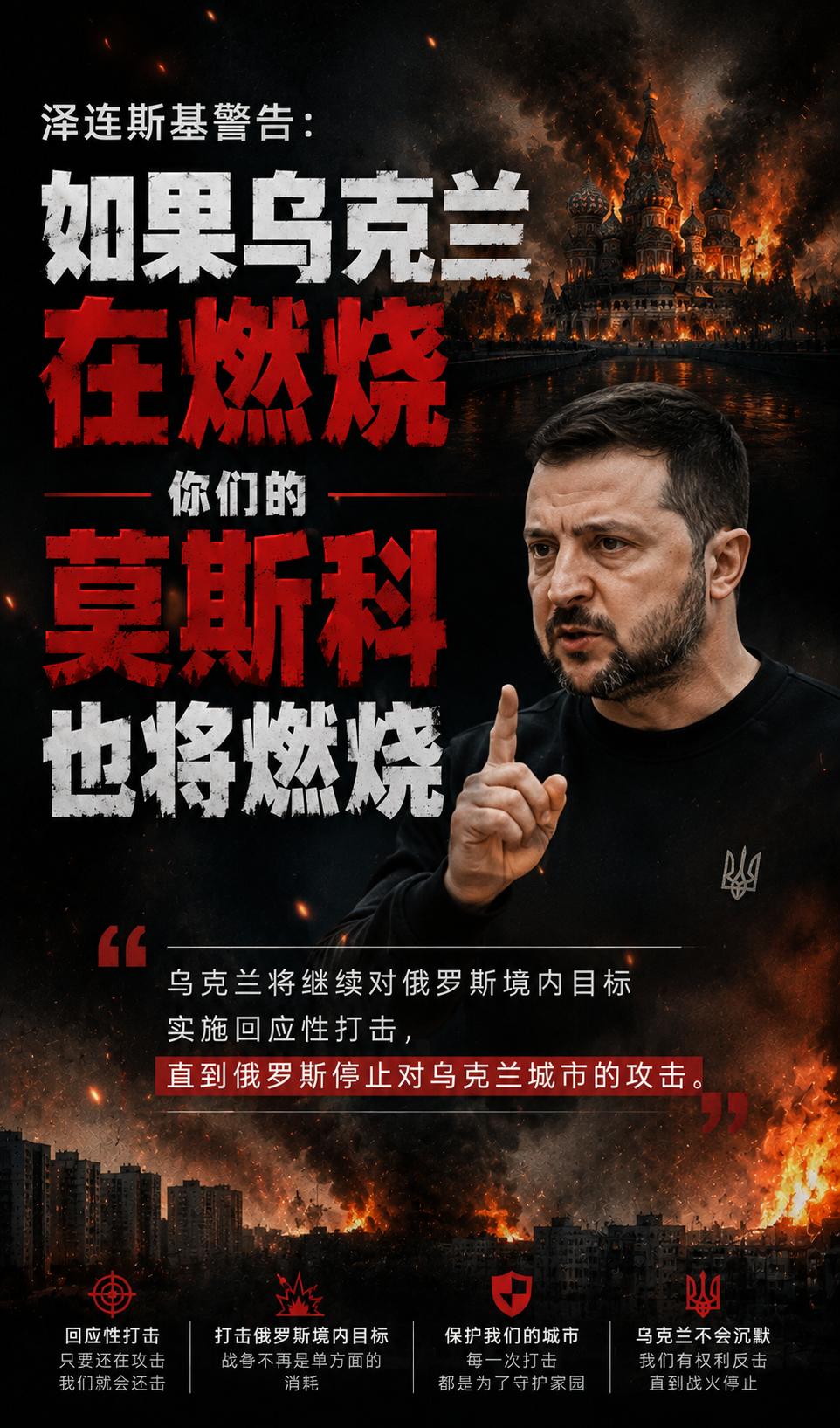 “如果乌克兰在燃烧，莫斯科也将燃烧。”俄将对乌展开经常性大规模打击，泽连斯基却做