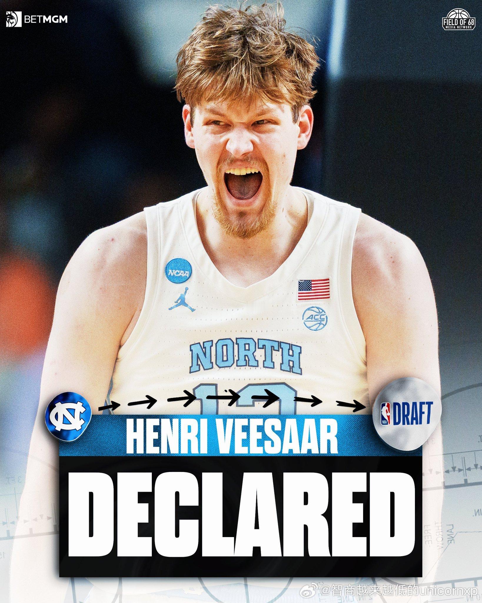 北卡爱沙尼亚中锋Henri Veesaar宣布参选，去年错过了雷诺的，今年不要再