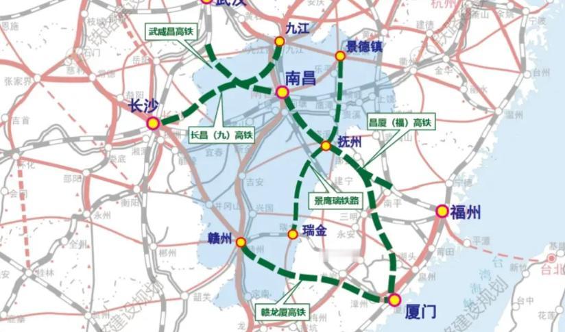 江西作为首个实现"市市通350公里高铁"的省份，未来5年重点推进2条铁路前期工作