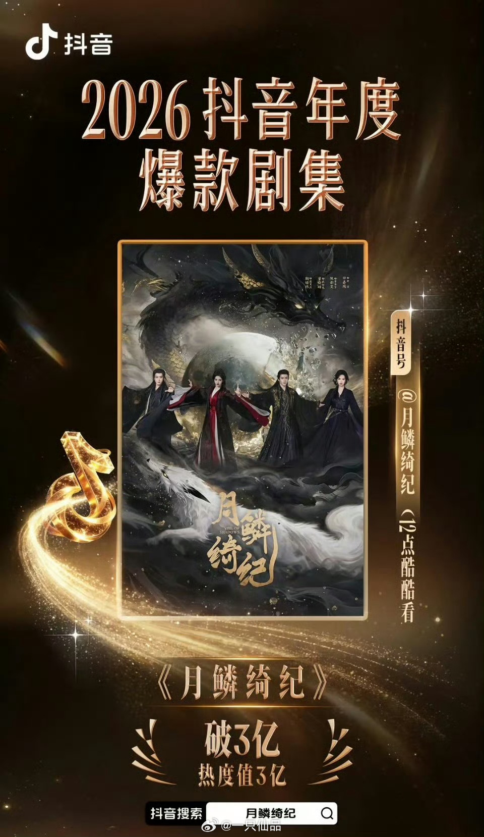 《月鳞绮纪》抖🎶热度值破3亿了成为2026抖🎶年度爆款剧集，确实值得月鳞绮纪