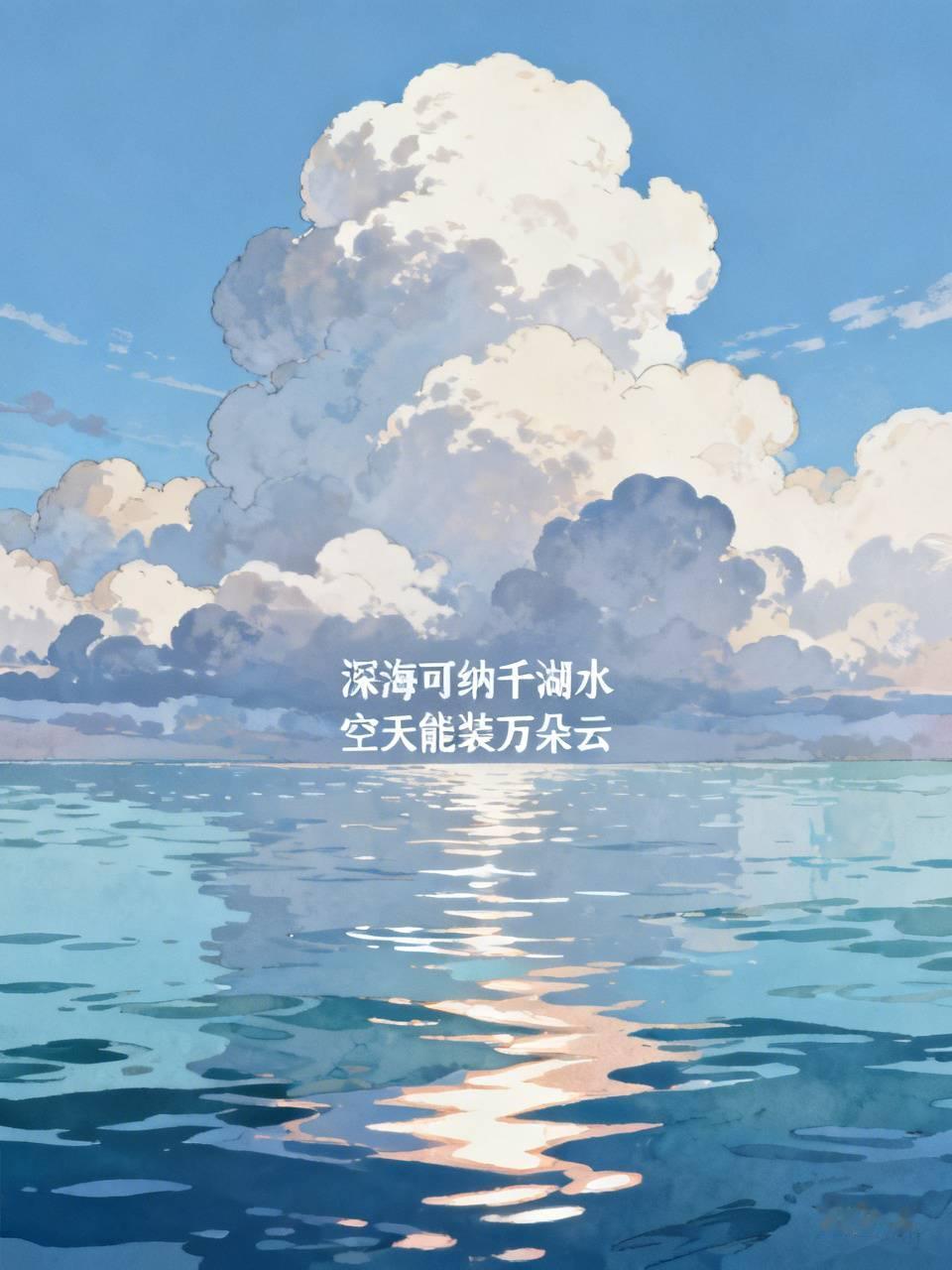 下联：空天能装万朵云。