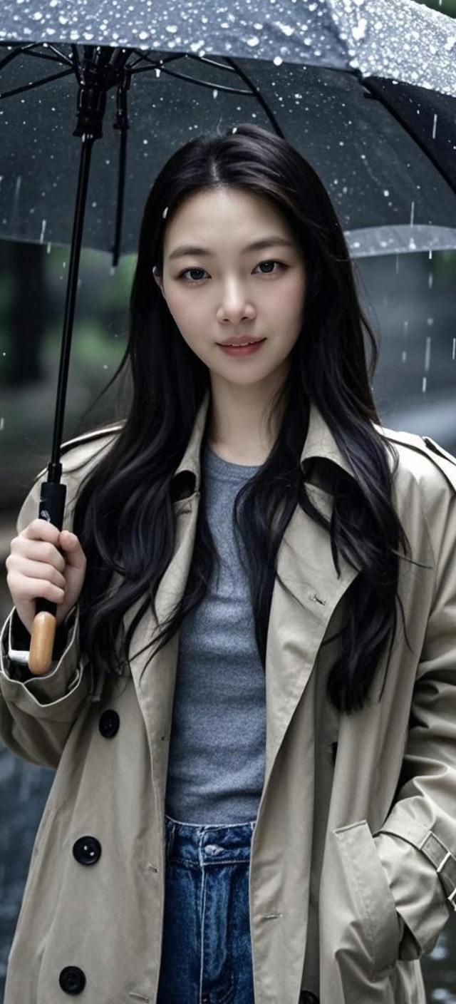 AI雨中佳人 甜美女孩颜值日常分享穿搭