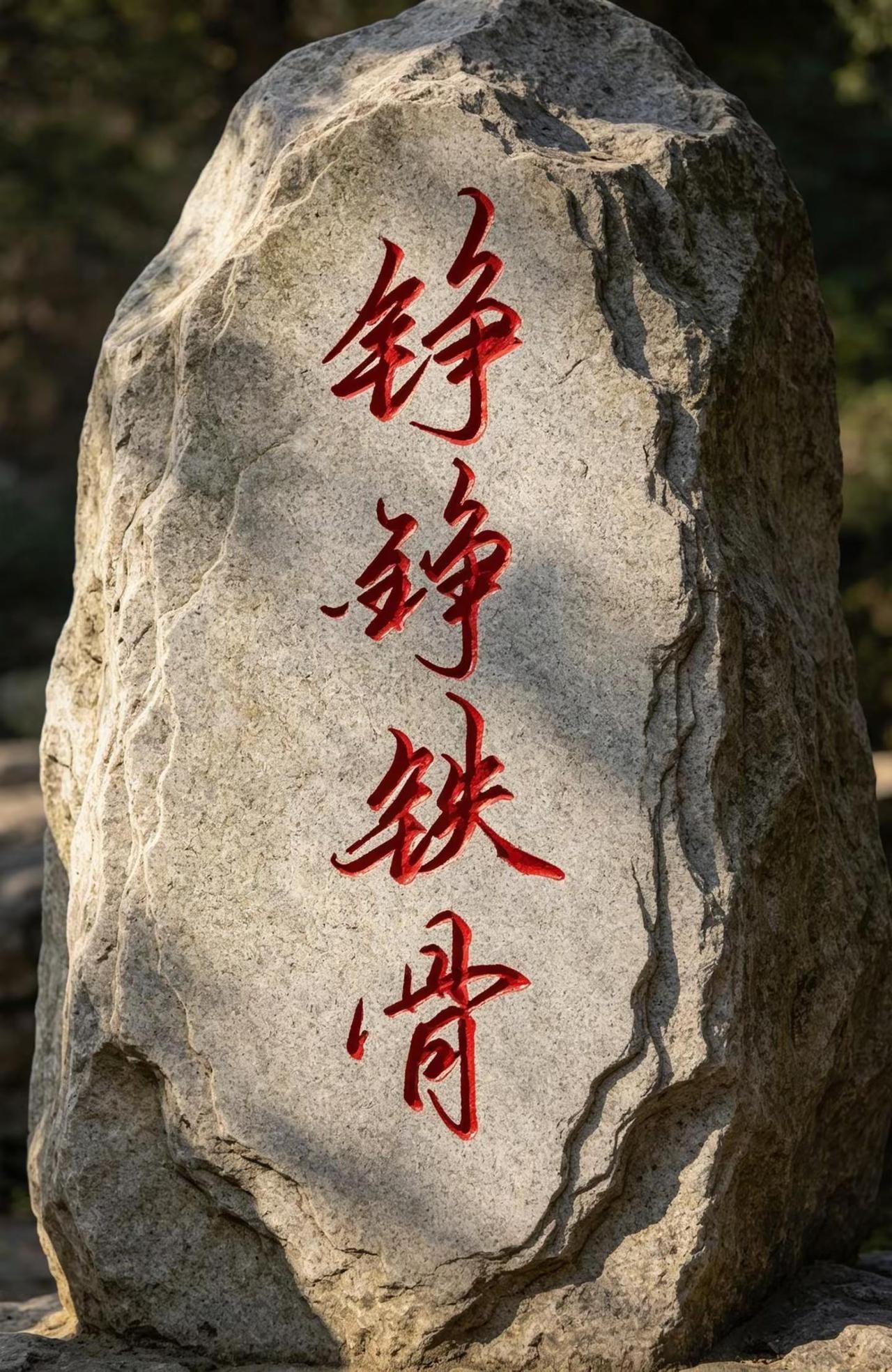 铮铮铁骨。AI石雕红字风