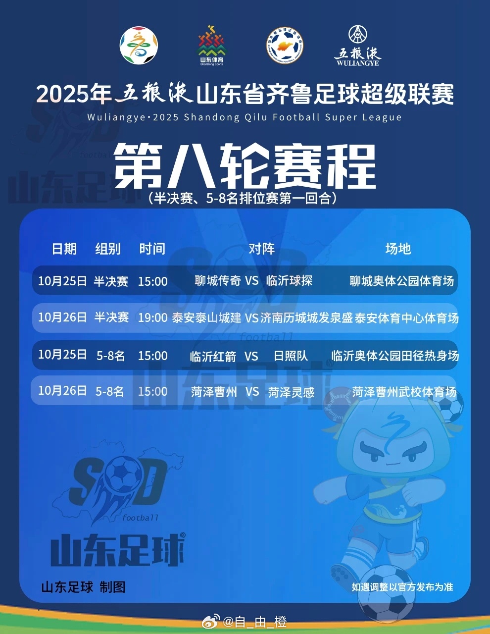 齐鲁足球超级联赛第八轮赛程 ​​​