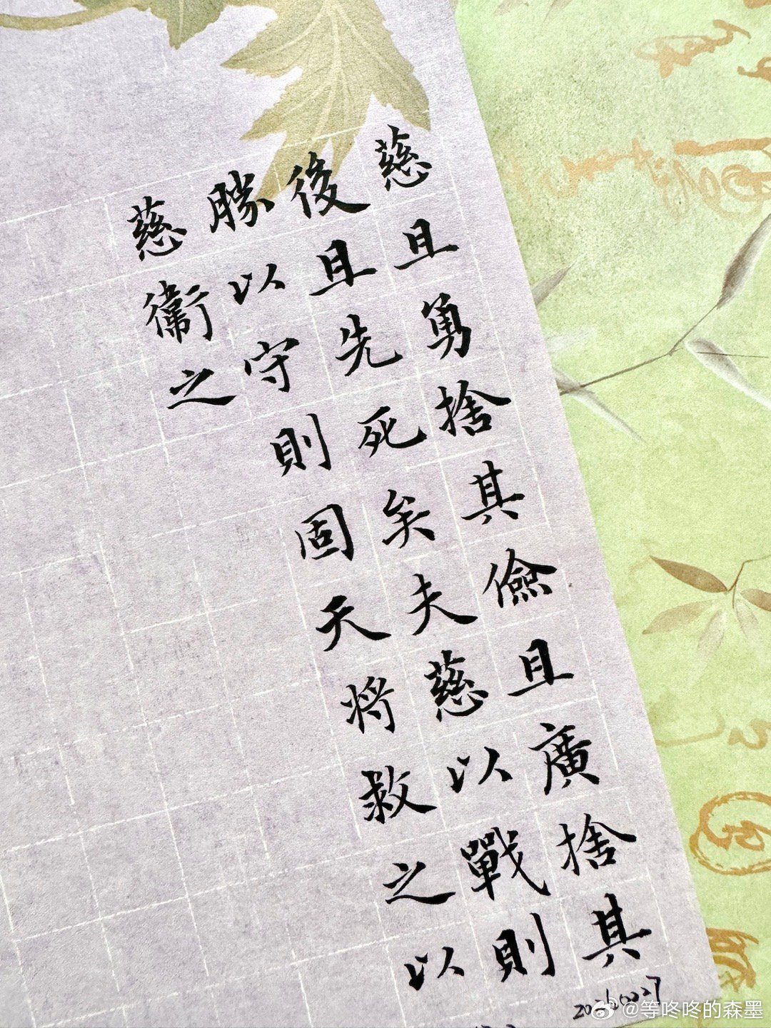 罗云熙  练字打卡第1046天赵孟頫小楷《道德经》第六十七章本章老子延续上一章依