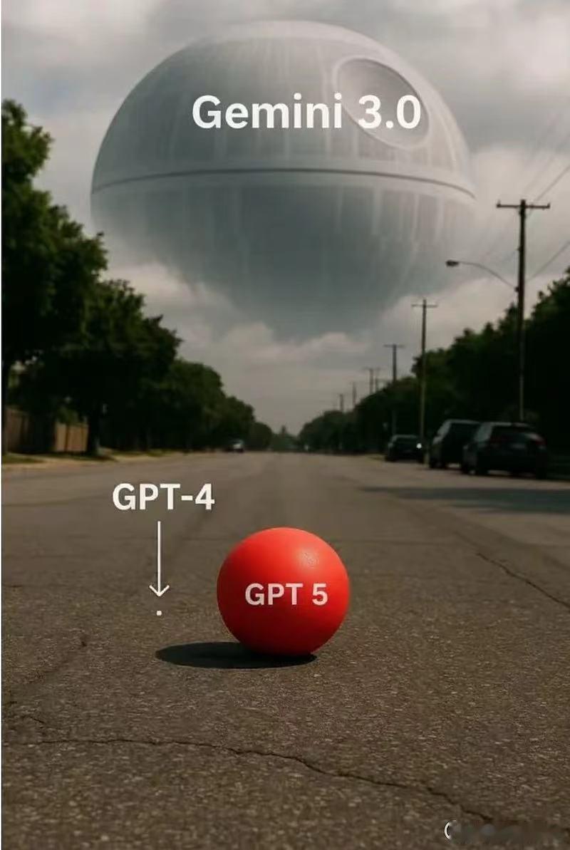 这张图通过视觉化的方式隐喻了谷歌 Gemini 3.0 与 OpenAI GPT