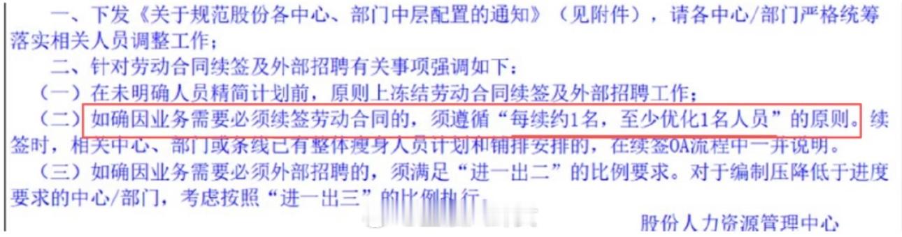 网传内部文件流出，华发股份发文裁员：每续约1名，至少优化1名人员，外部招聘须满足
