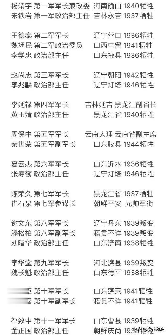 东北抗联的高级将领原来基本上都牺牲了。

难怪东北抗联没有人被授予高级军衔。


