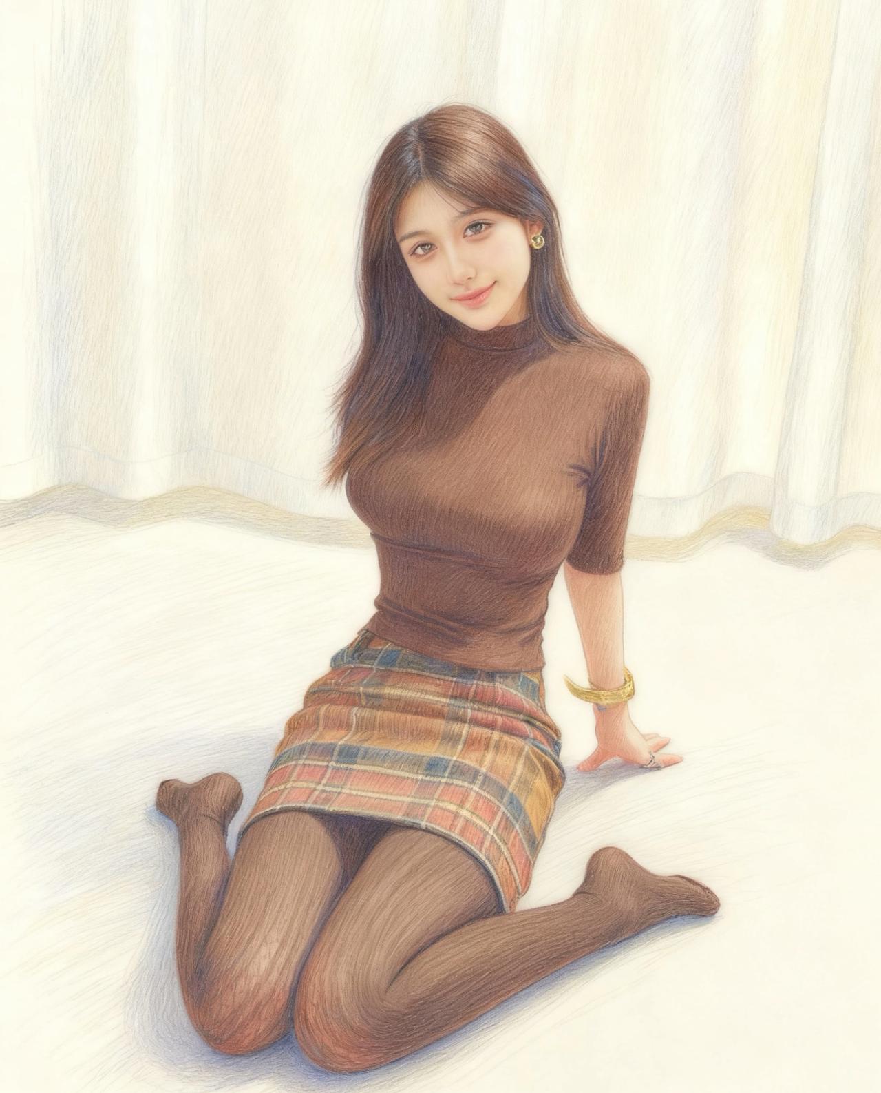 秋日暖阳下，少女在草地上挥手微笑，温暖而美好。手绘 插画 少女感笑容