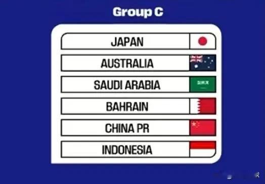 中国C组的对手分别是日本、澳大利亚、沙特、巴林、印尼！干就完了！[笑哭][笑哭]