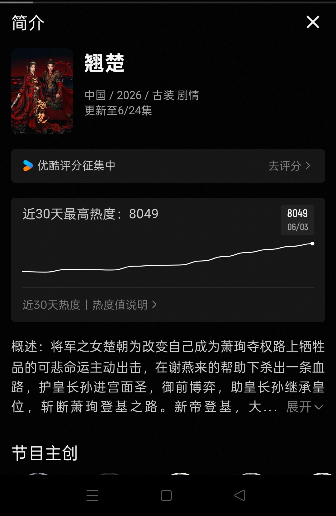陈都灵楚朝恭喜电视剧翘楚热度已破8000🎉恭喜一番大女主陈都灵楚朝继续一起看关