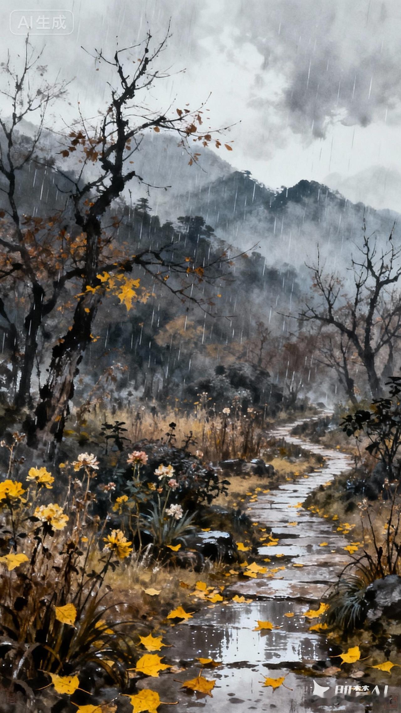 西风剪径山林瘦，
秋雨欺花阆苑衰。