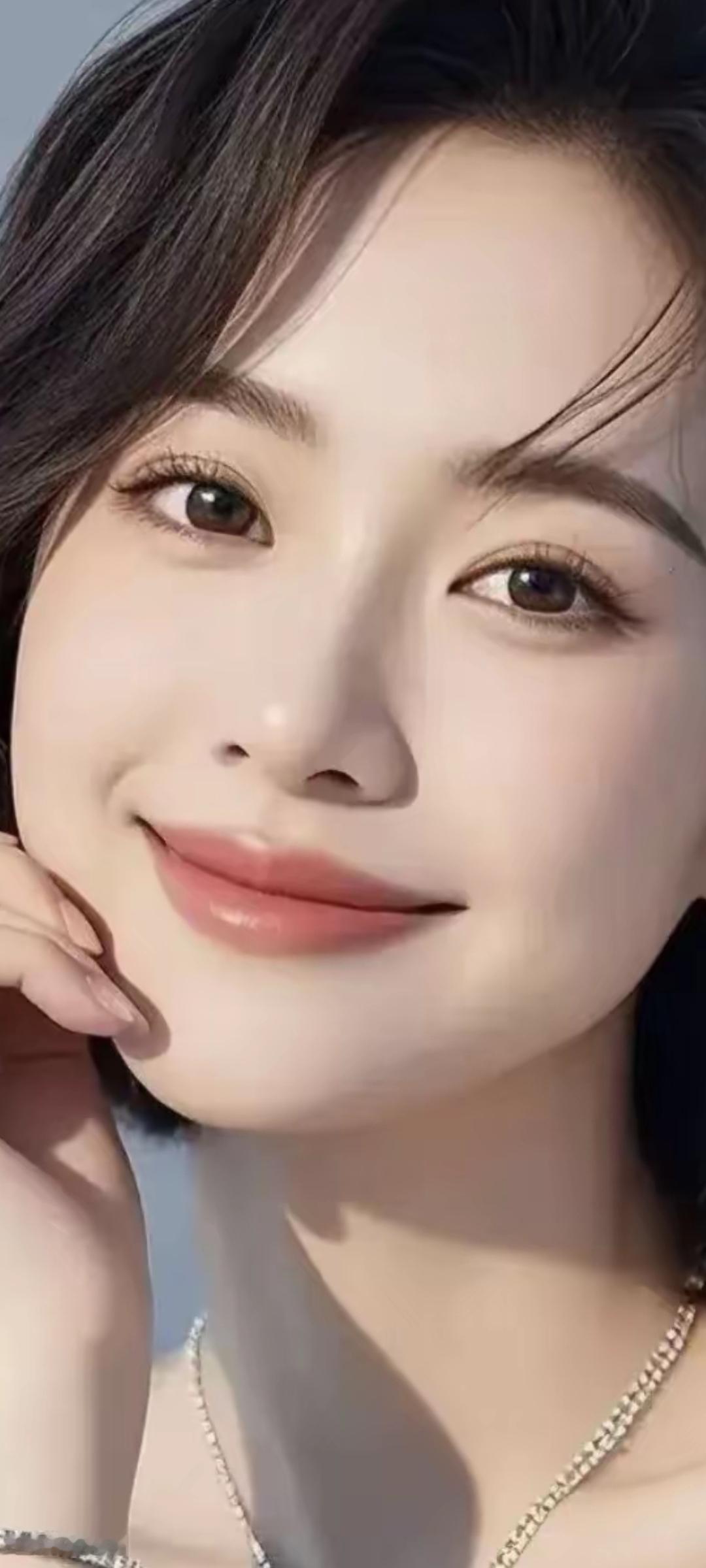 甜美笑容，温柔眼眸，闪耀的珍珠项链，元气满满的一天！🌟✨