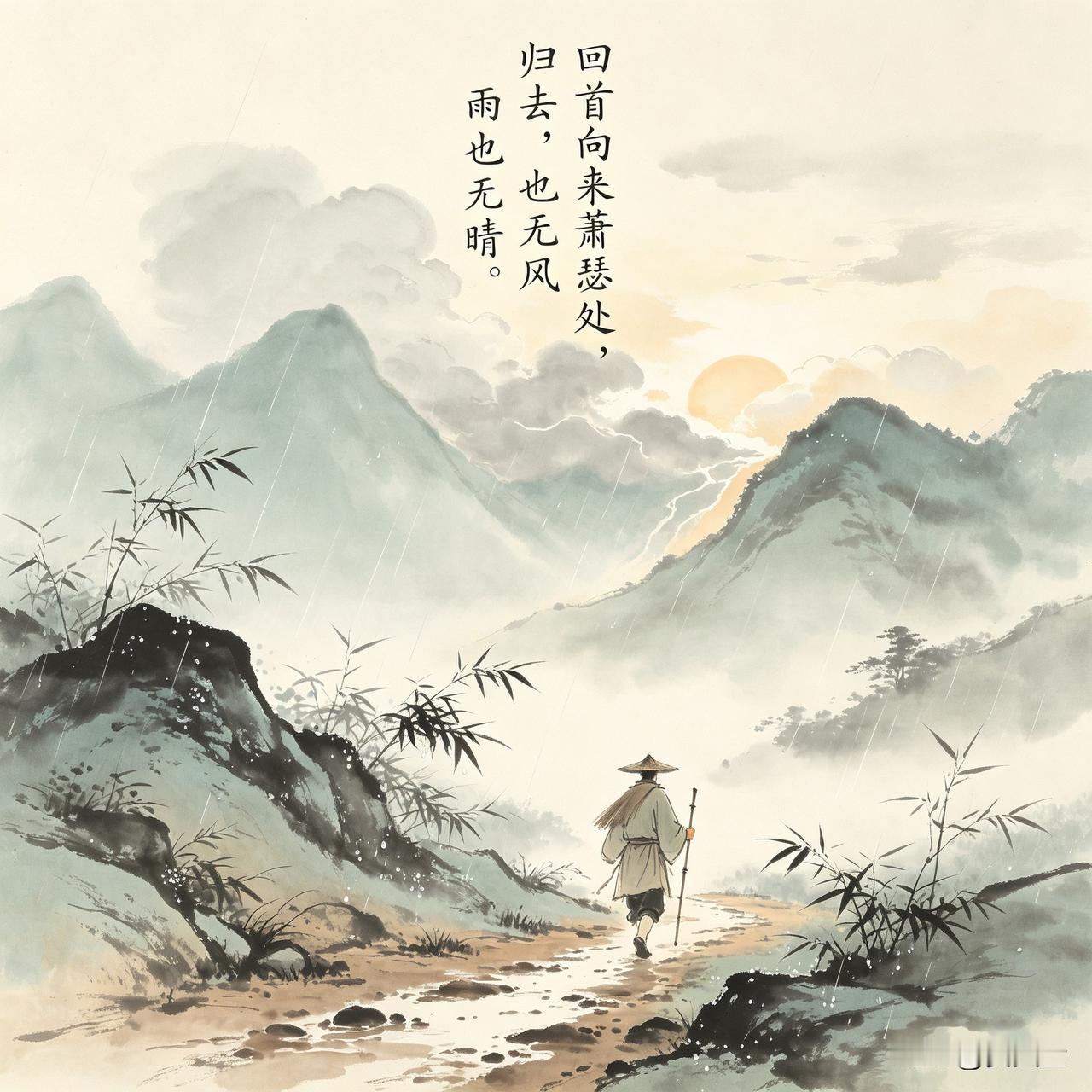 大病初愈，感慨万千。
回首向来萧瑟处，
归去，也无风雨也无晴。
身经疾苦知冷暖，
