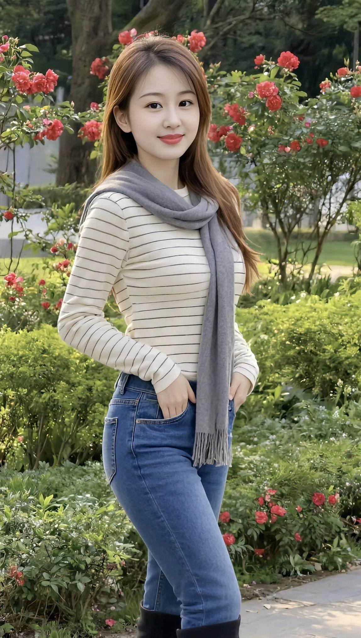 条纹生活照 清纯甜美女孩