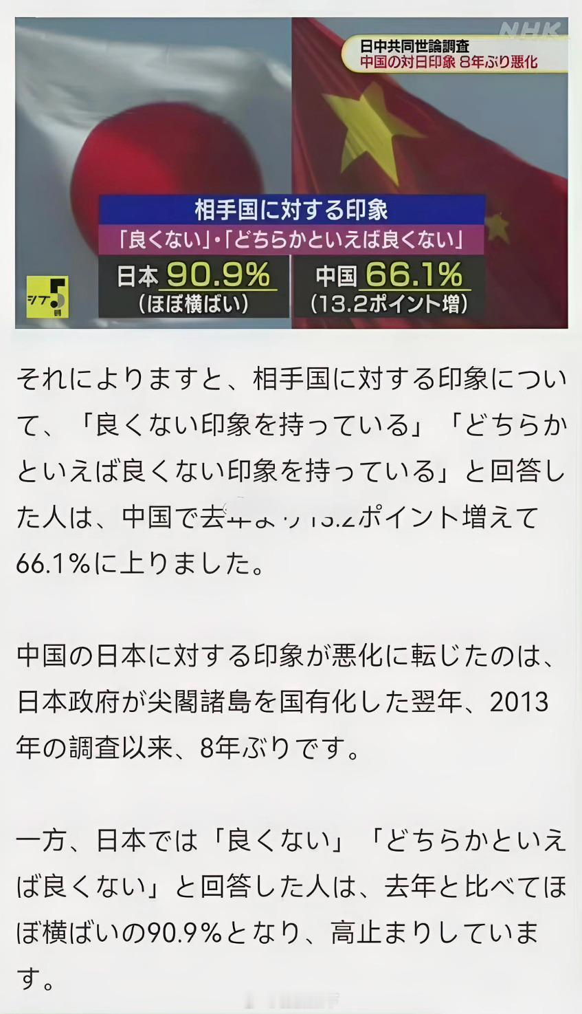 日媒说：90%的日本人讨厌中国人，66%的中国人讨厌日本人。这不纯纯的扯淡……现