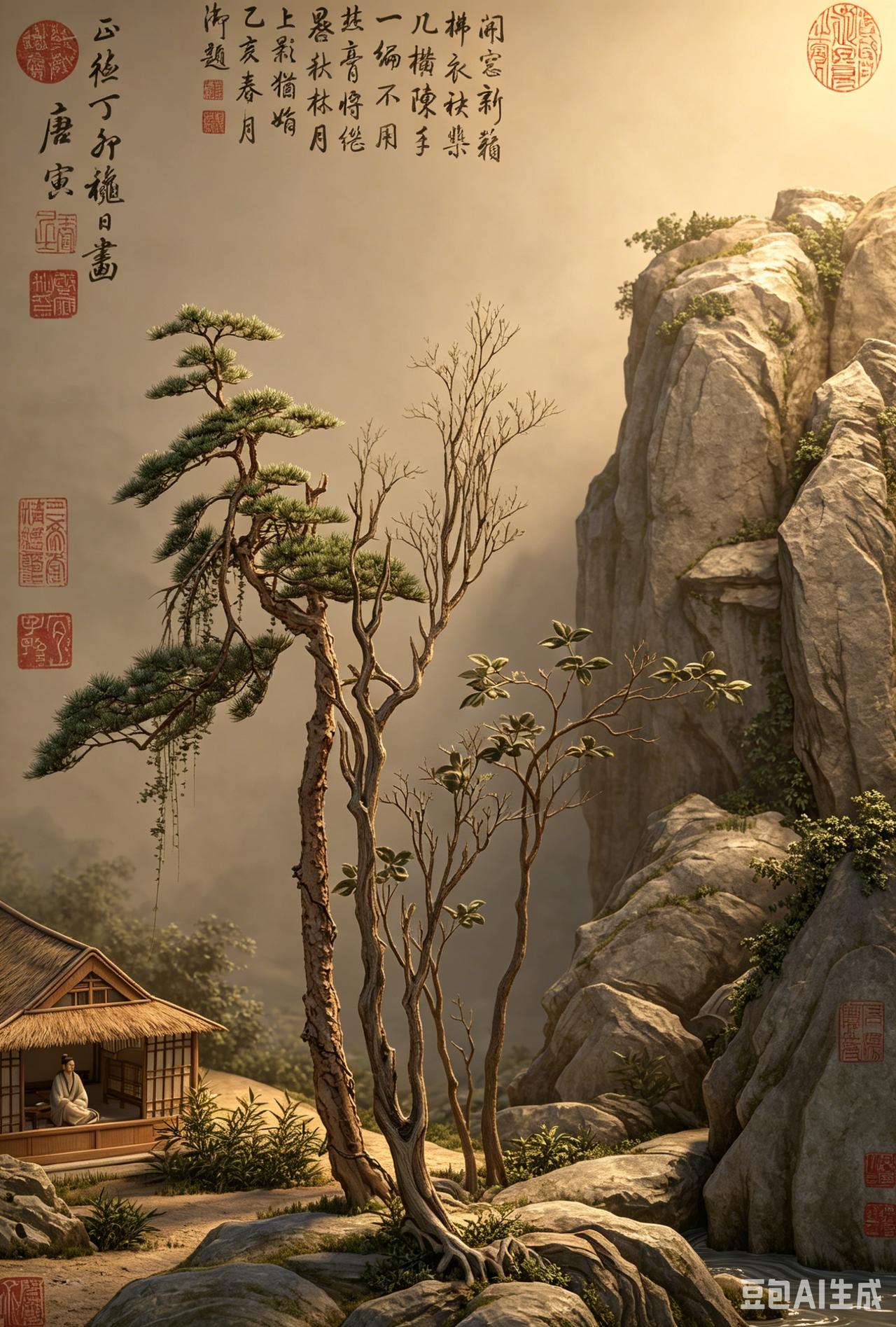 唐寅深山读什么书？明明就是避世！（唐寅《秋山读书图》AI复原图）