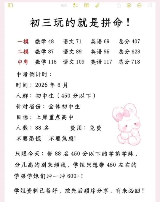 初三还玩呢，真怕自己考上啊
快速提分 中考 初中学习方法 备战中考 初中 中考复