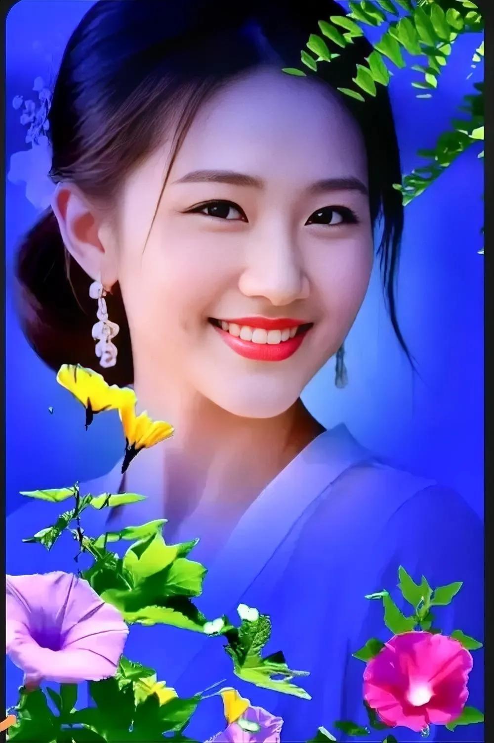 甜美少女，笑容灿烂，花海环绕，仙气满满！🌸🌸🌸