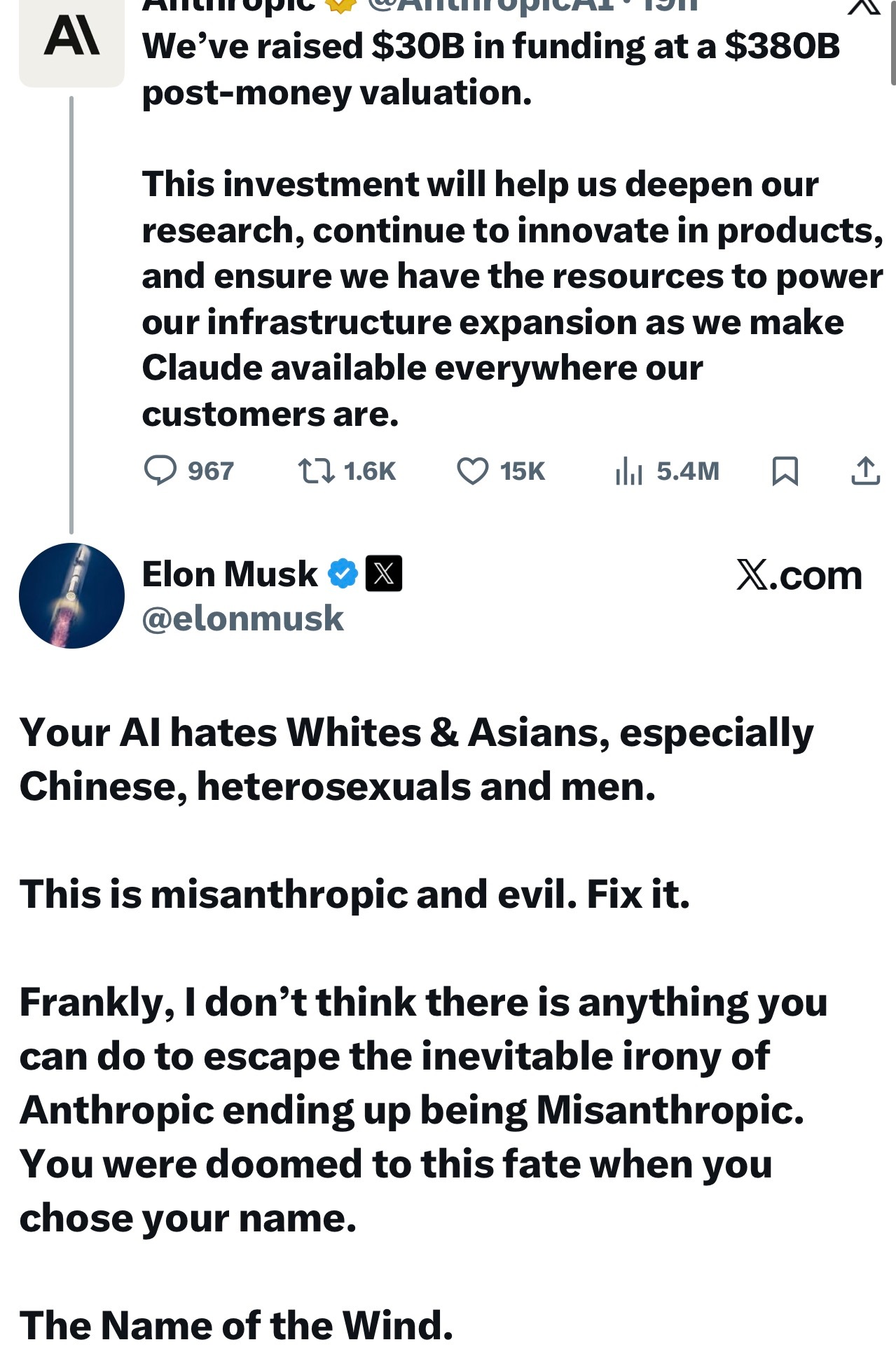 海外新鲜事 马斯克怒怼Anthropic是反人类AI。Anthropic在X上宣