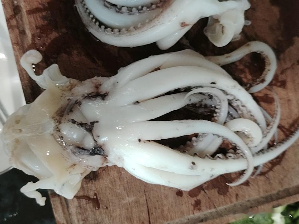 这应该是药水泡发的鱿鱼须吧？买的时候是在一家冰鲜店买的，他们家卖的都是冻货，我去