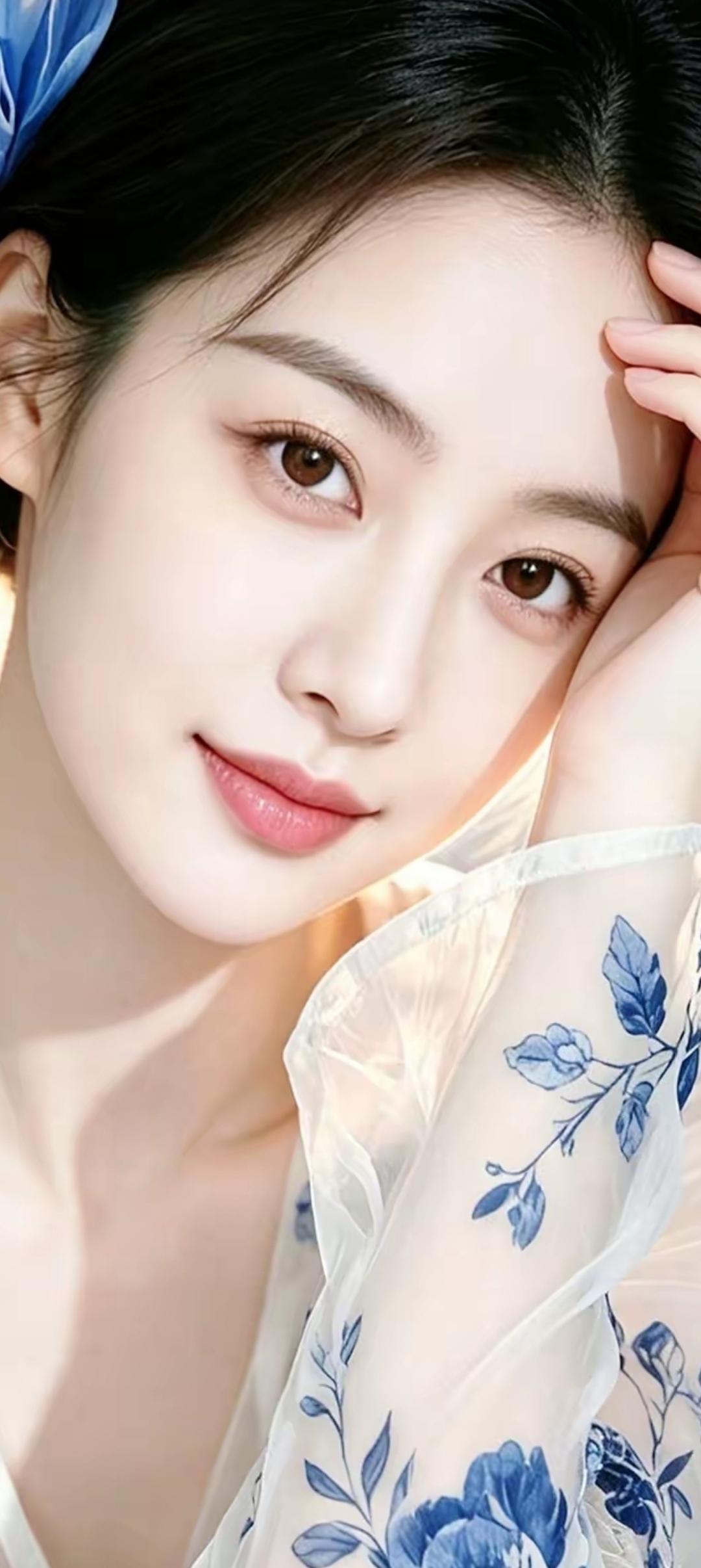温柔蓝花少女，清新自然，甜美可人