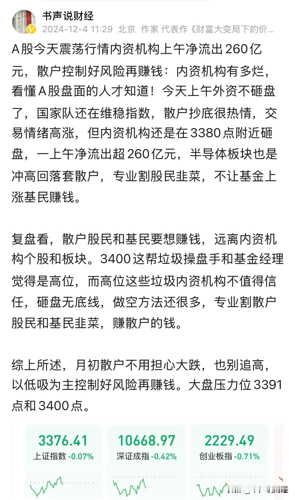 A股今天下午为何跳水下跌？超4000个股下跌明天看震荡探底：12月4日下午2:3