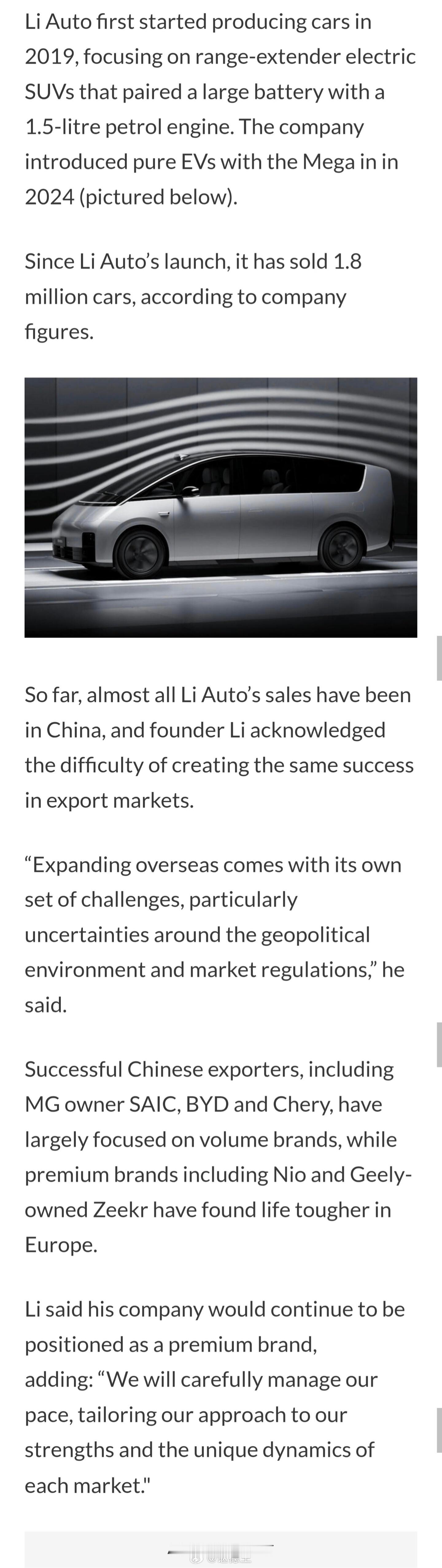 据英国汽车媒体Autocar报道，理想汽车将以i6纯电SUV作为欧洲首发车型，亮