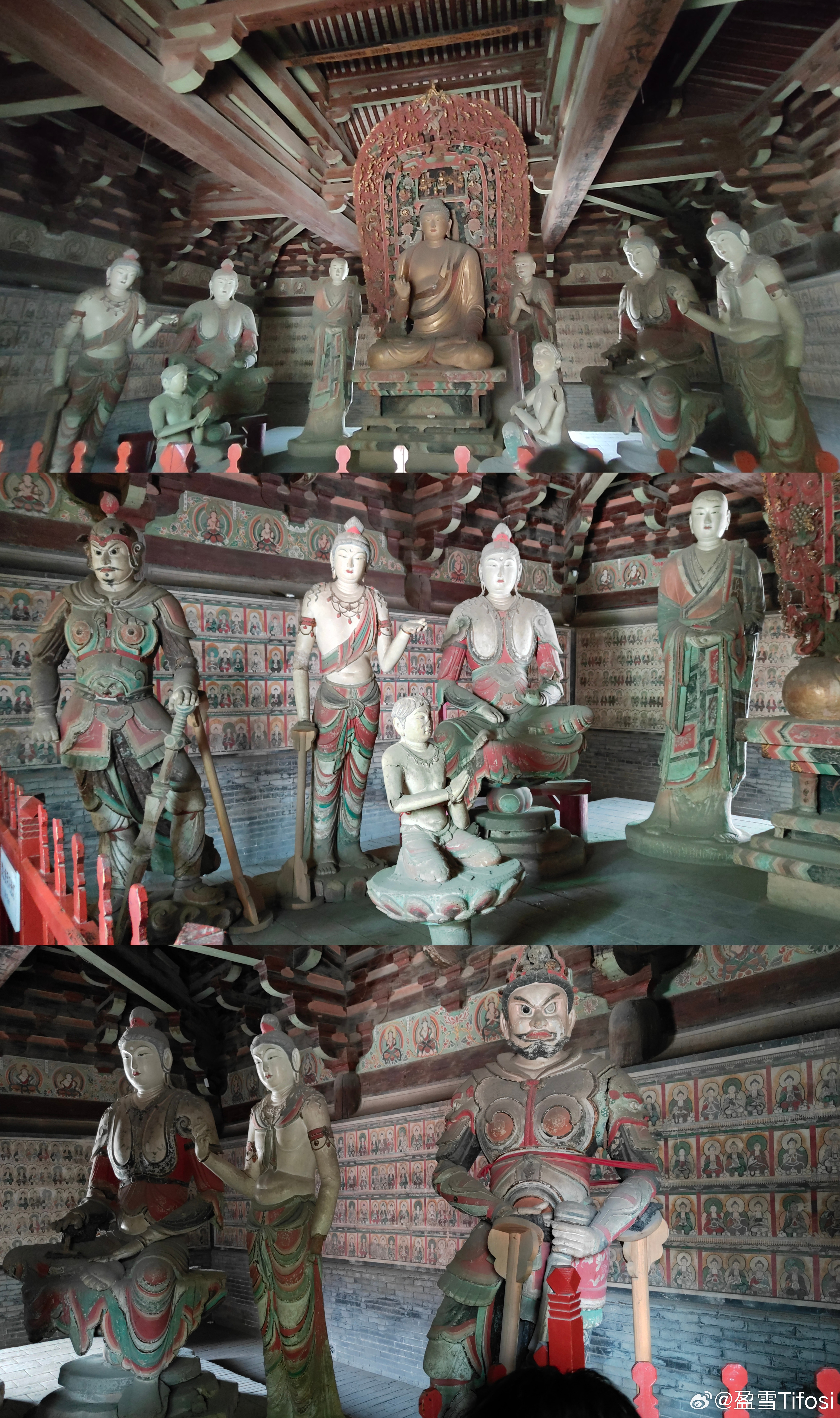 镇国寺。万仏殿是寺内的核心建筑，保留了五代时期(北汉)的建筑风格，殿内还保存有1